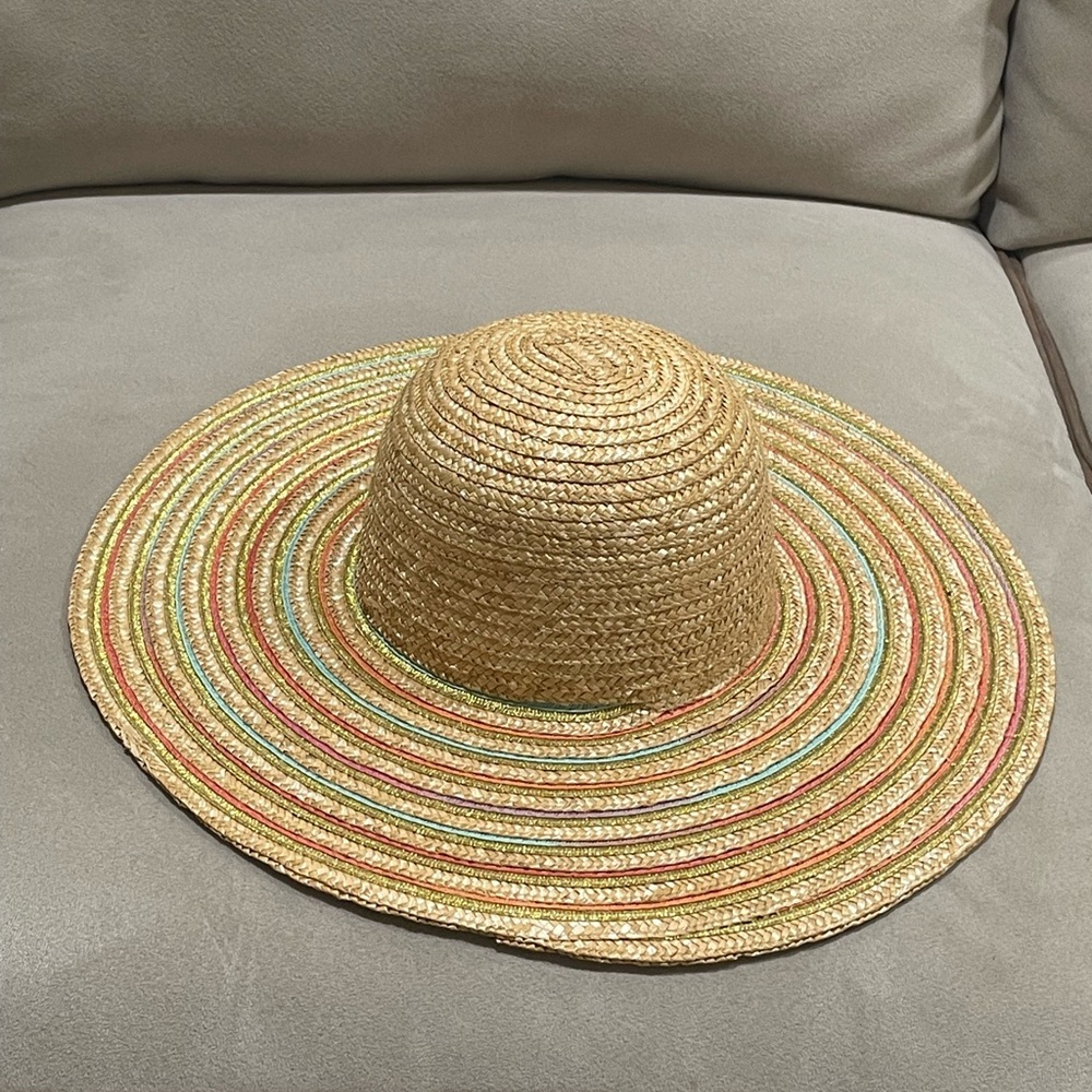 Candies Wide Brim Floppy Straw Hat Tan Multicolor One Size Packable Lightweight - Picture 8 of 10